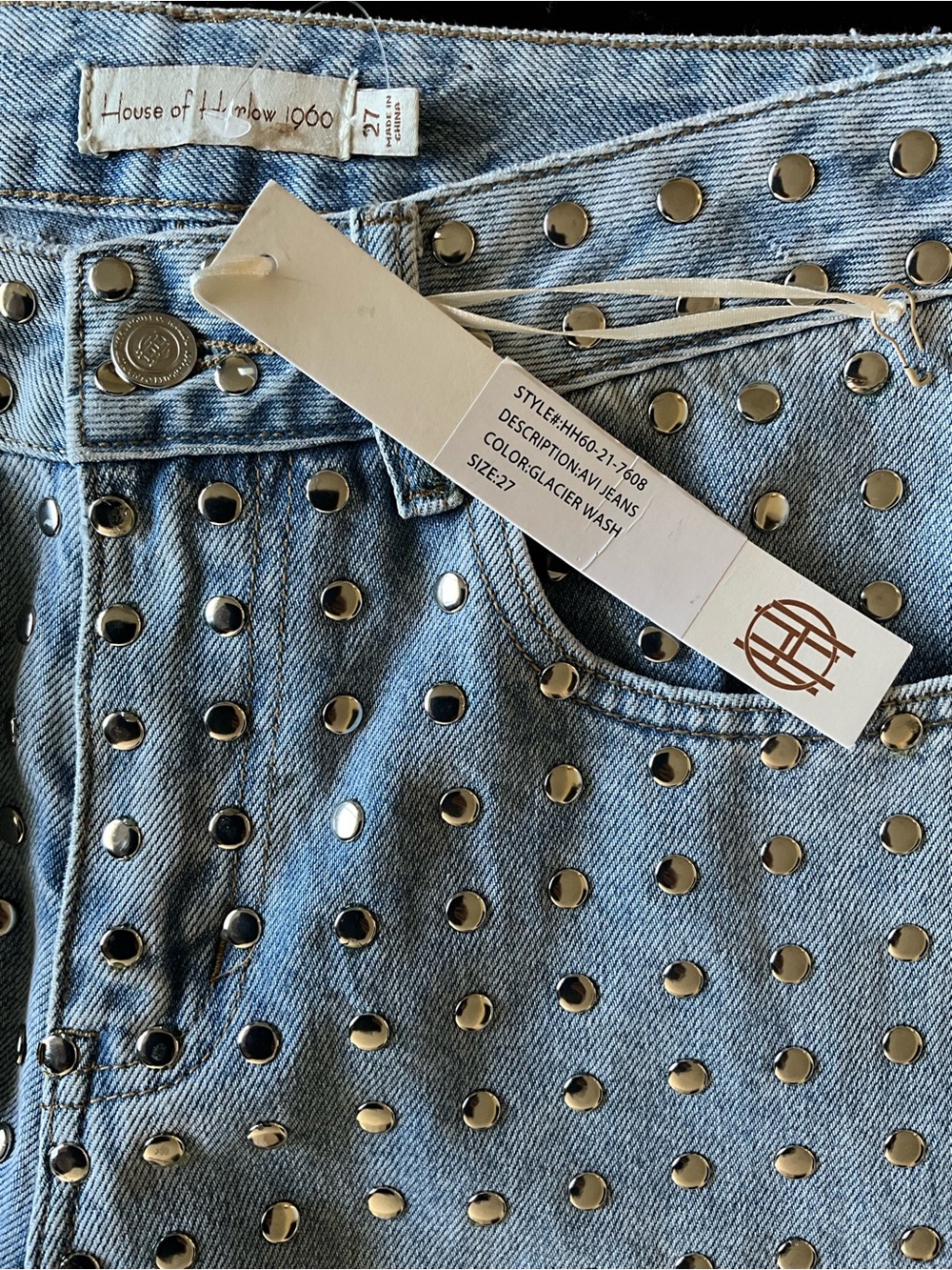 House of Harlow Light Blue Studded High-Rise Jeans - Women - Picture 5 of 6